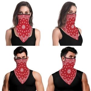 Red Face Mask Neck Scarf w Ear Loops